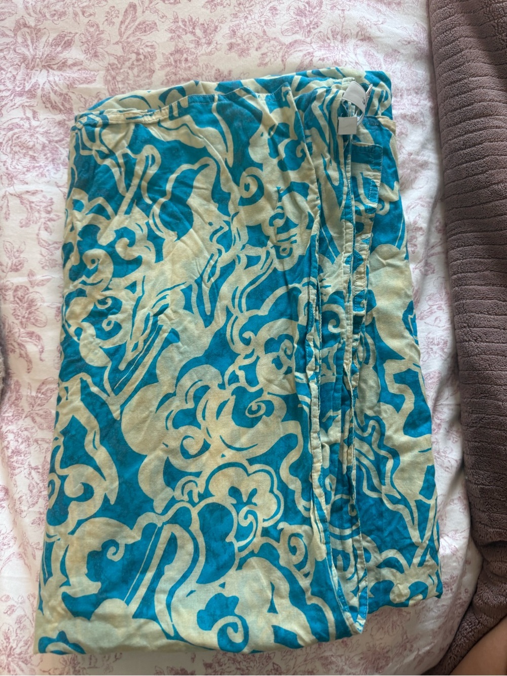 A.L.C. Blue and Cream Printed Swim Sarong Wrap